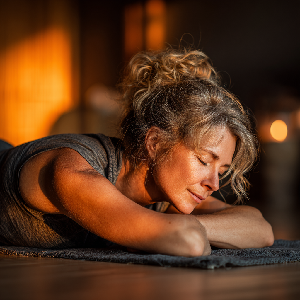 Group of seniors practicing yoga together in community setting